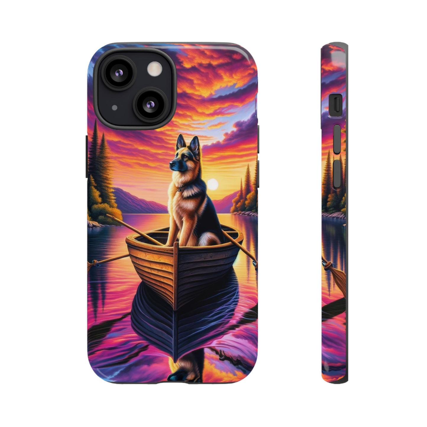 German Shepherd Rowing a boat Phone Case