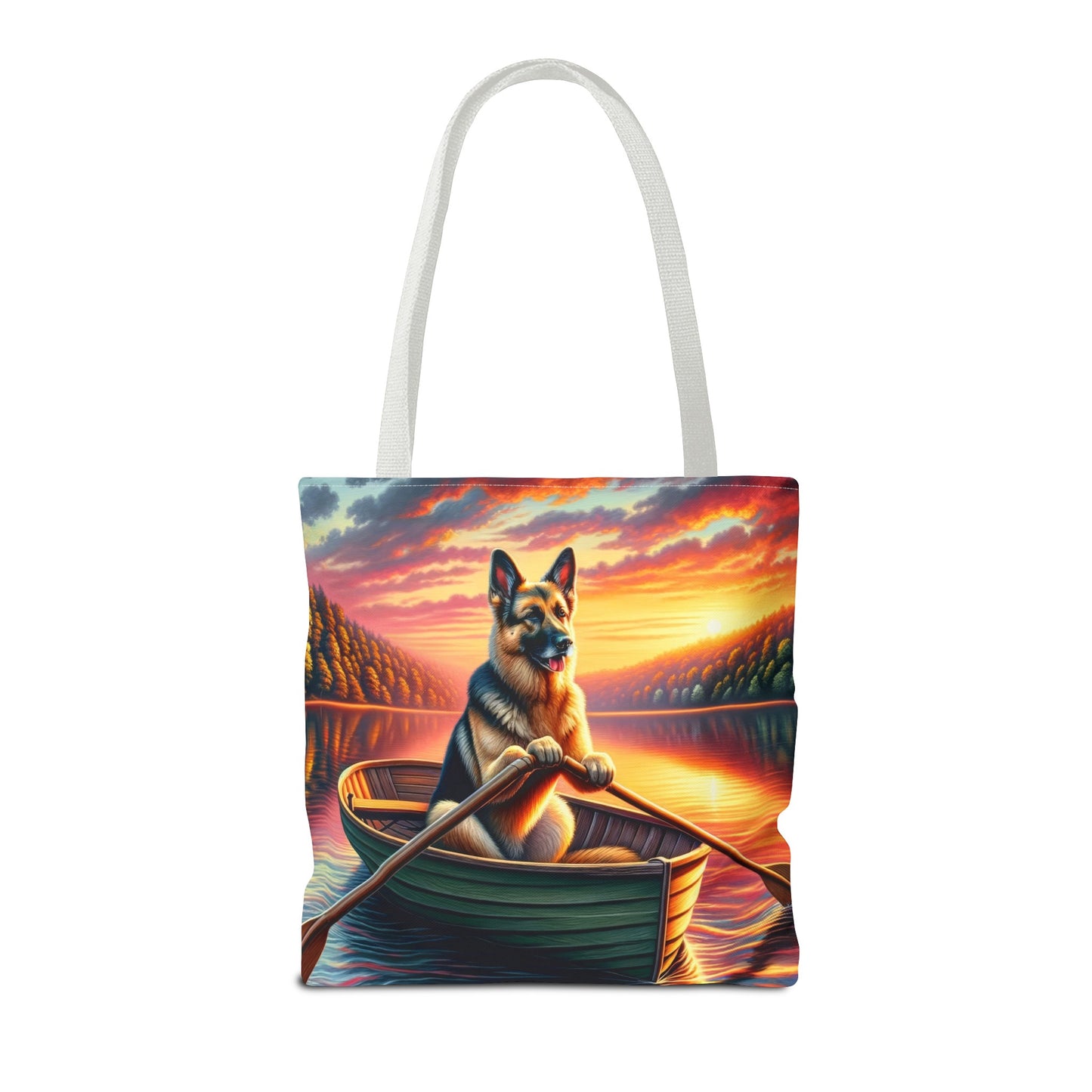 German Shepherd Rowing a Boat Tote Bag