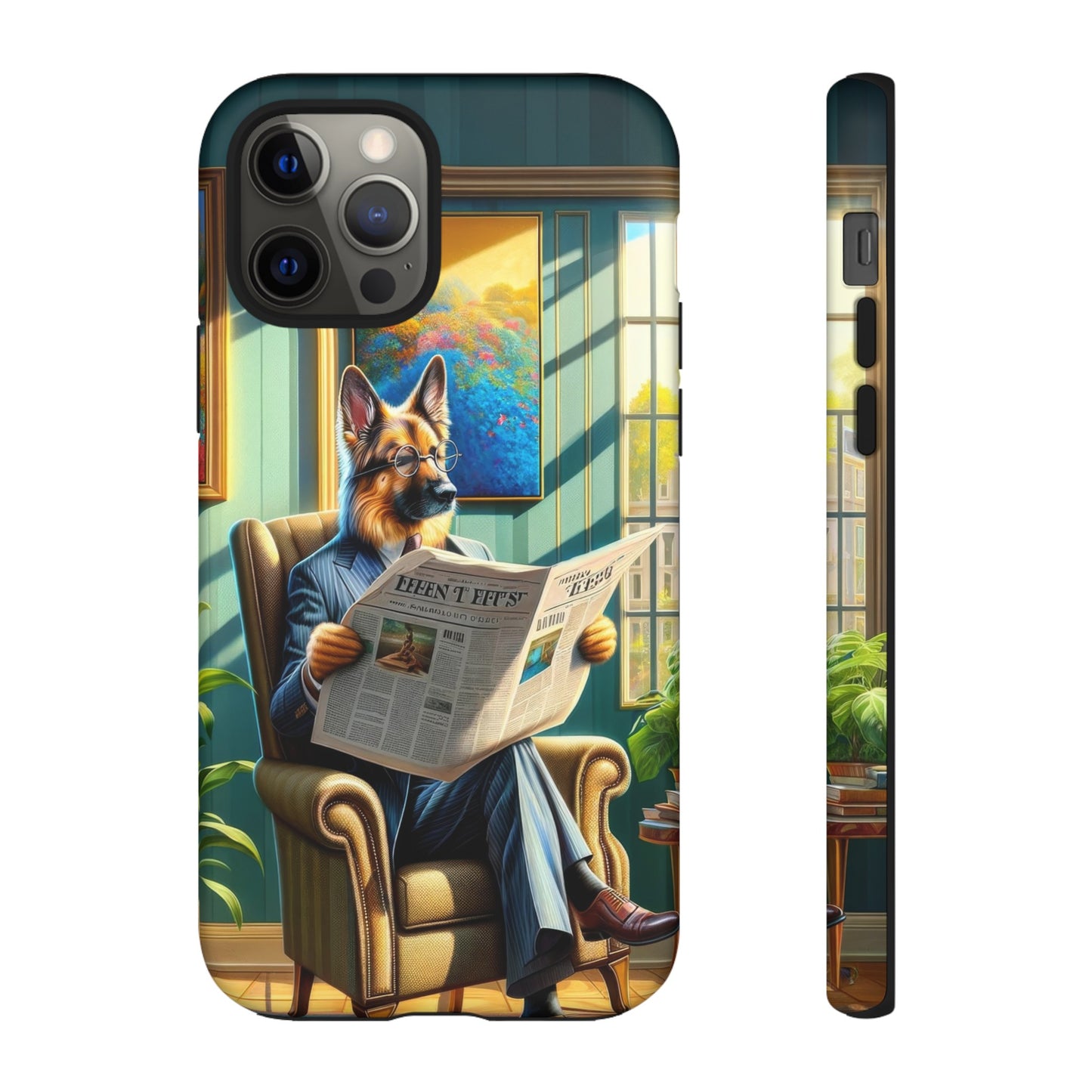 German Shepherd Reading a Newspaper Phone Case