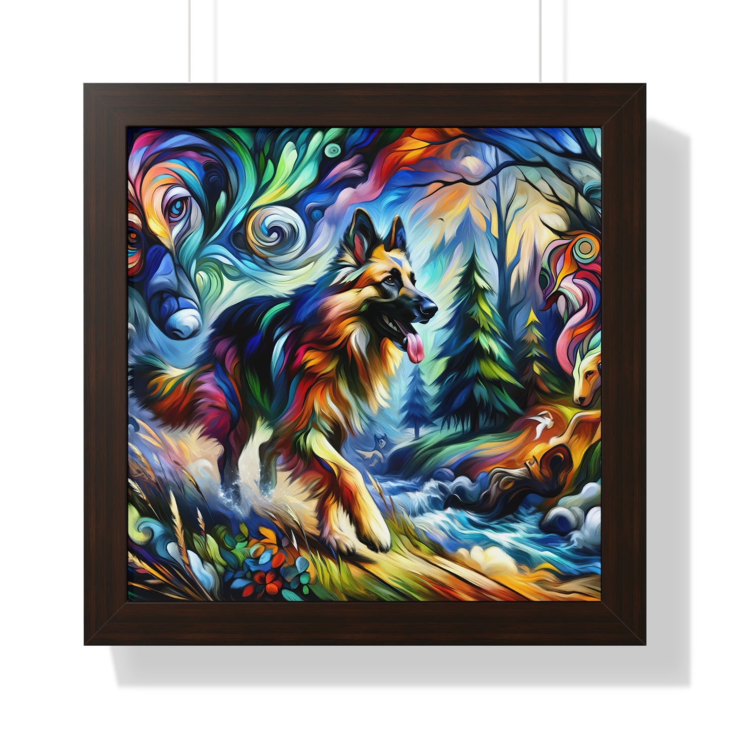 Fantasy and fauvism German Shepherd Framed Poster Painting 16x16