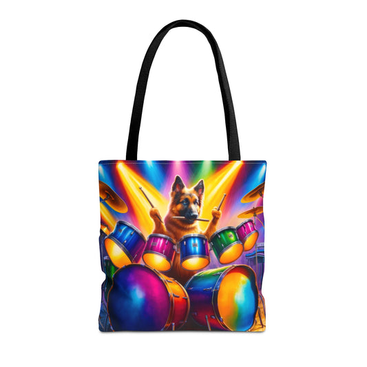 German Shepherd Playing Drums Tote Bag