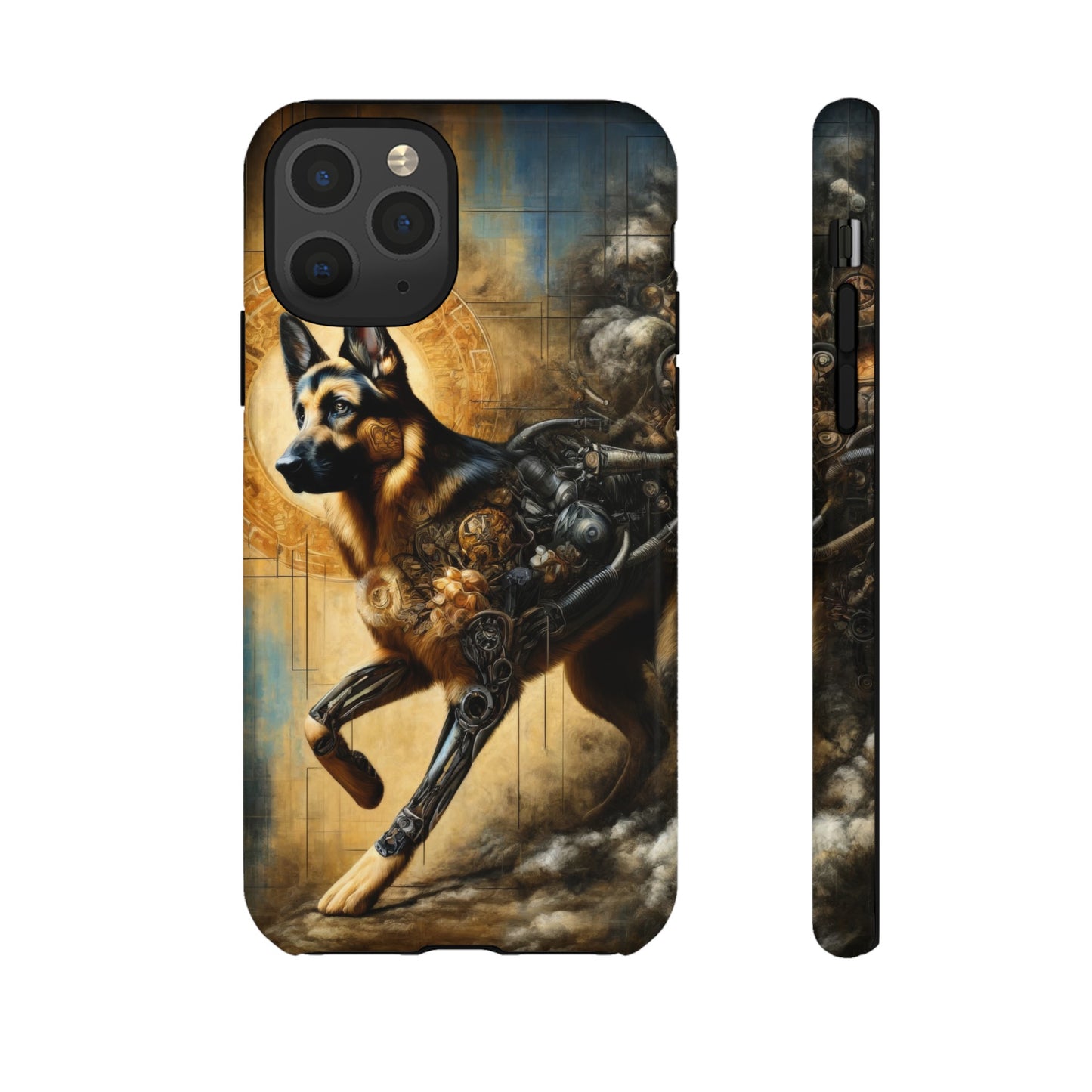 Byzantine, charcoal, and cybernetic German Shepherd Phone Case