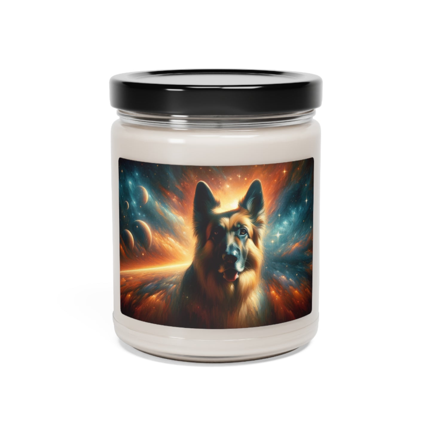Sci-fi and stars-themed German Shepherd Scented Soy Candle, 9oz