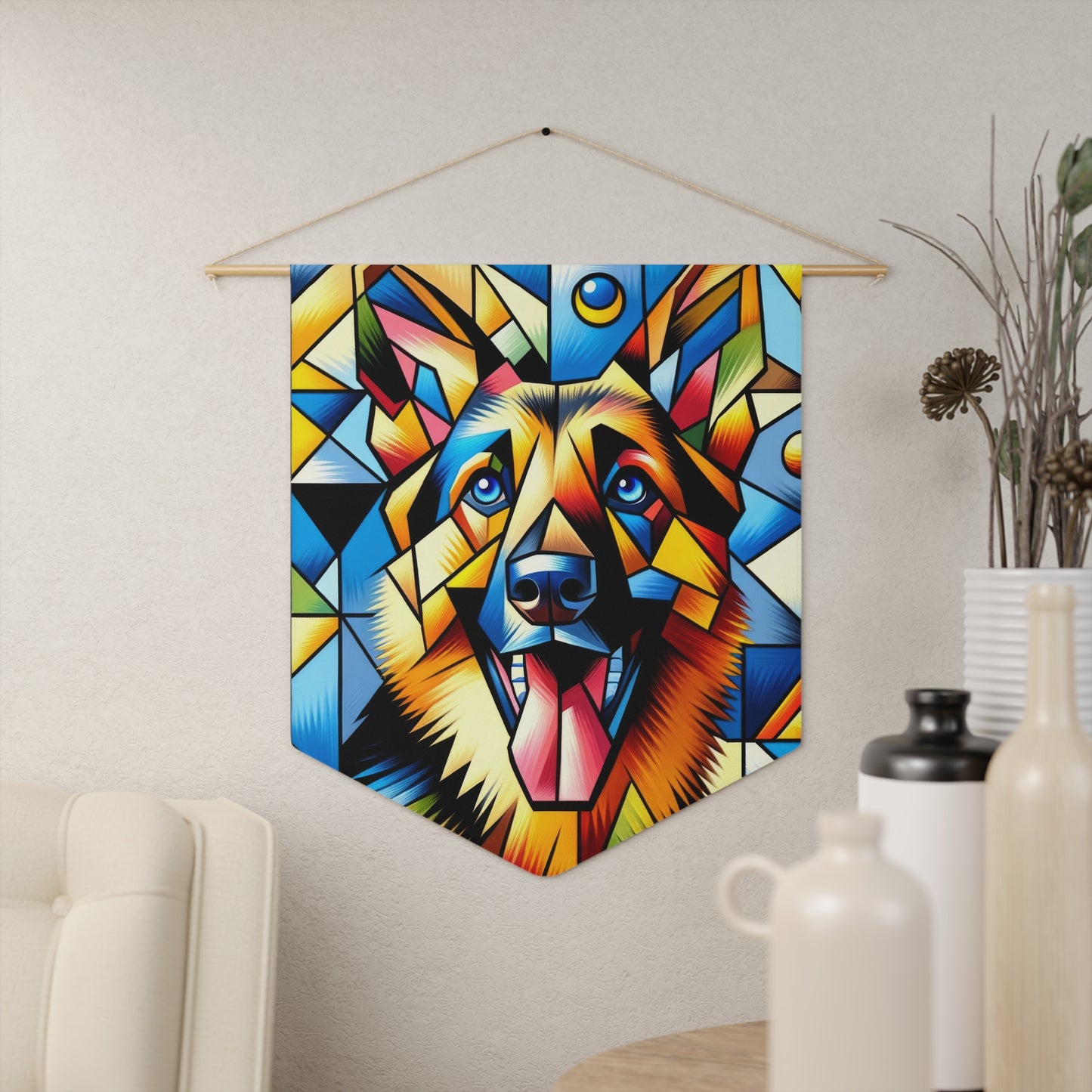 German Shepherd in Cubism Pennant