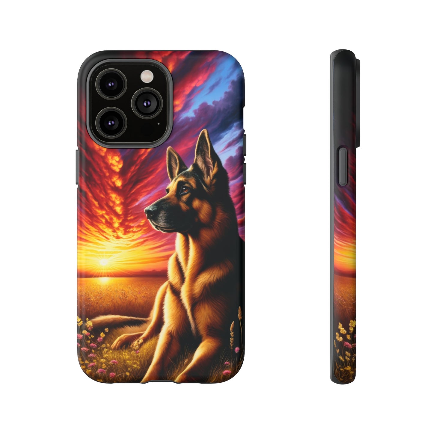 German Shepherd Watching a Sunset Phone Case