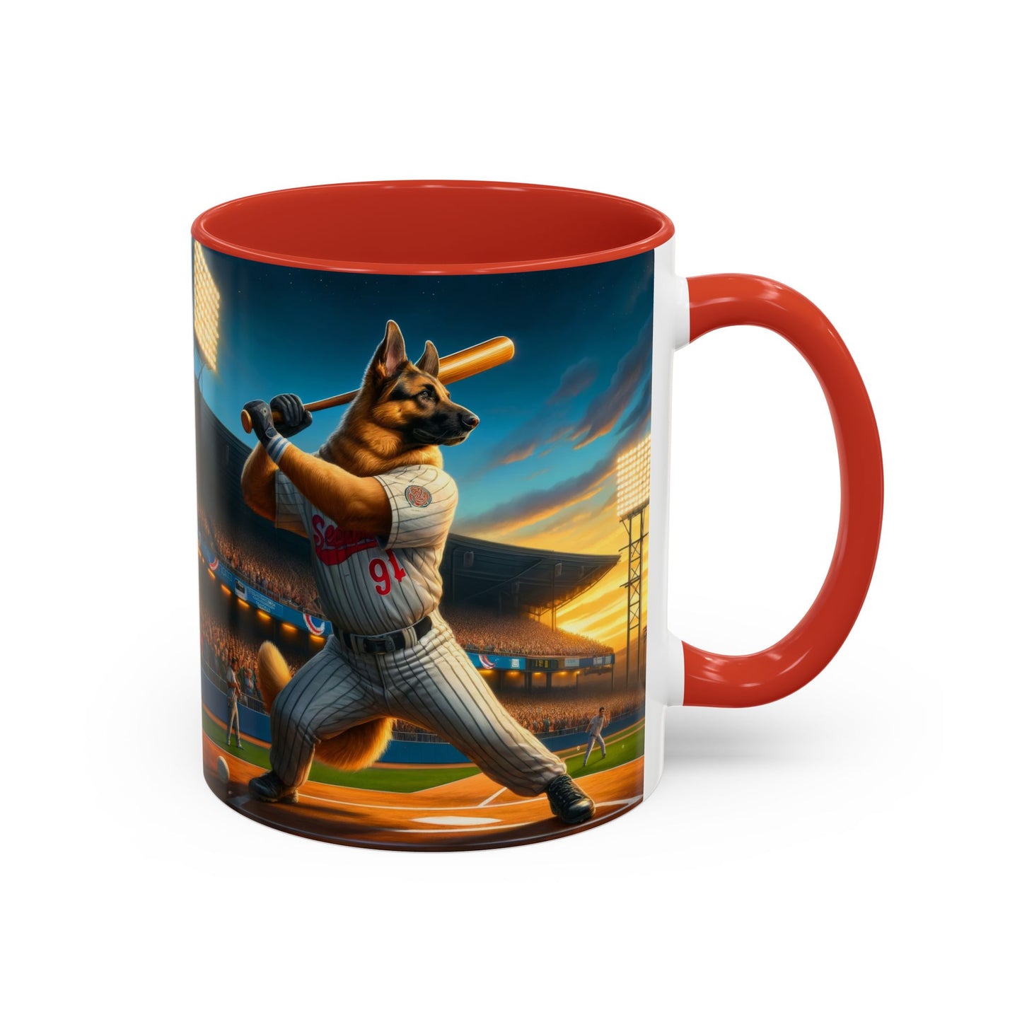 German Shepherd Playing Baseball Accent Coffee Mug, 11oz