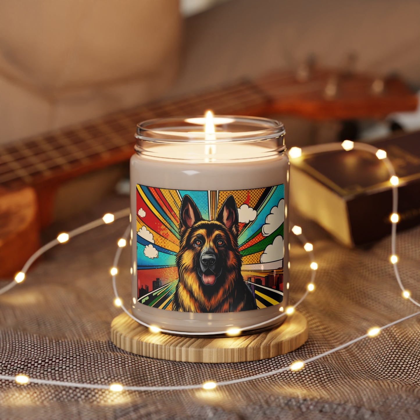 Comic style German Shepherd Scented Soy Candle, 9oz