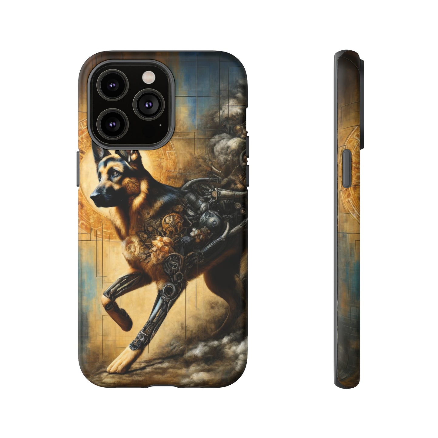 Byzantine, charcoal, and cybernetic German Shepherd Phone Case