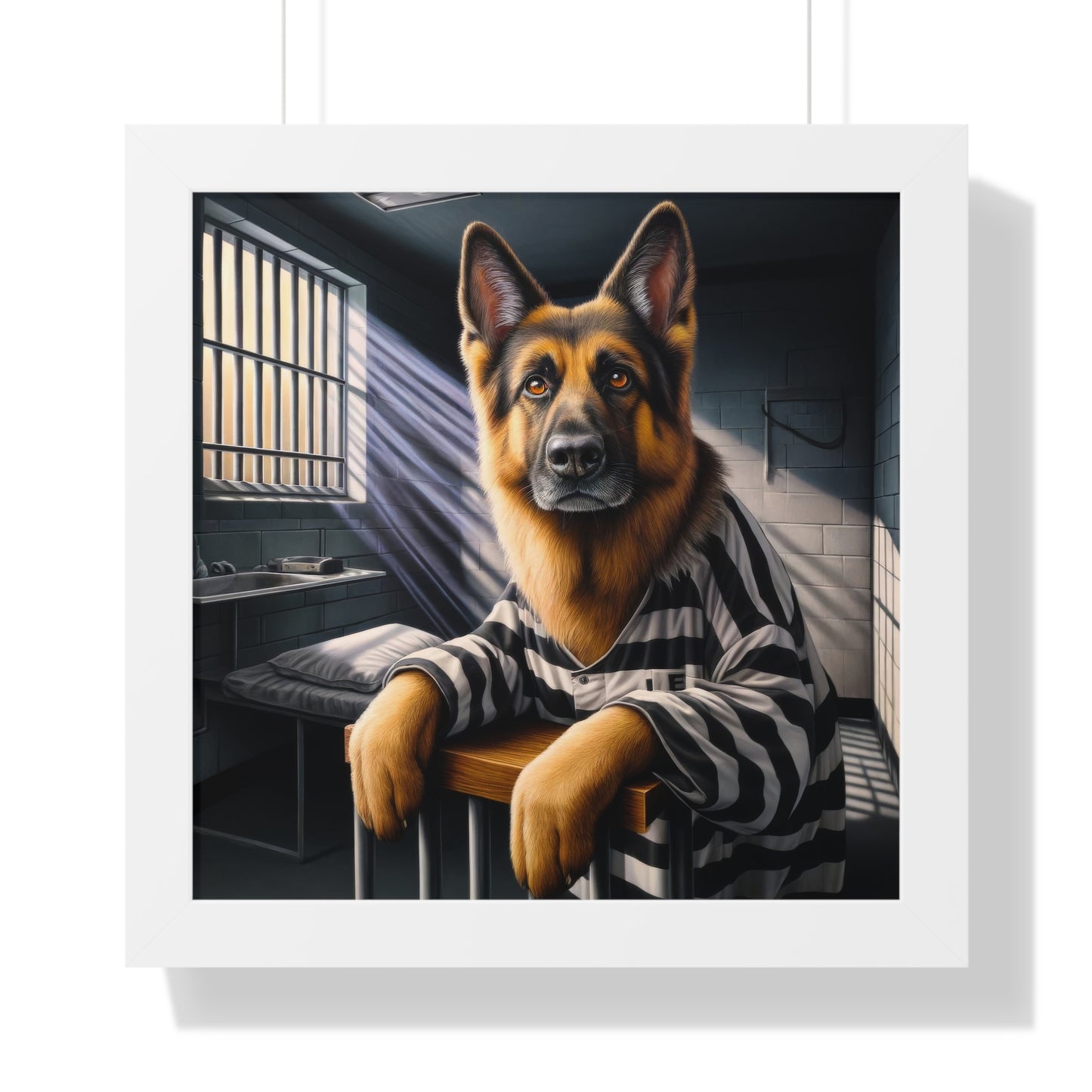 German Shepherd as a prisoner Framed Poster Painting 16x16