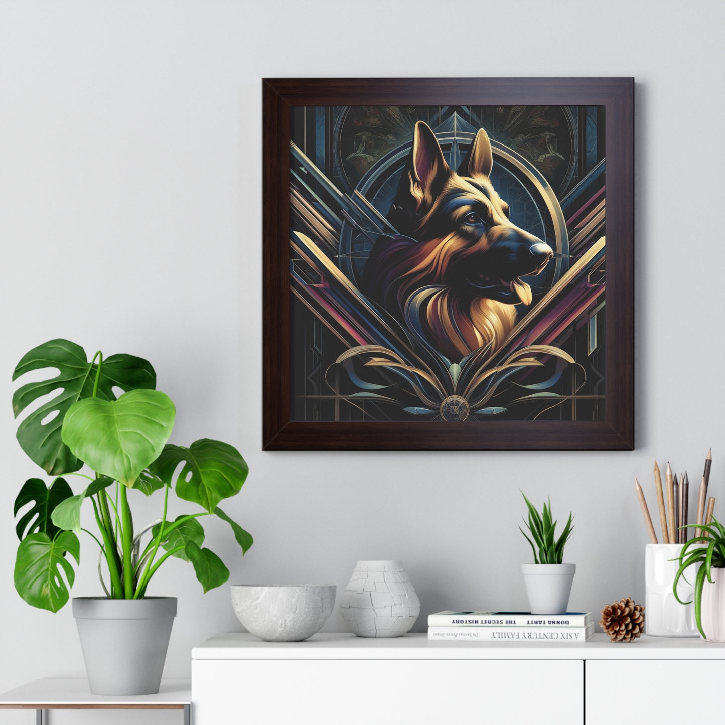 Gothic inspired German Shepherd Framed Poster Painting 16x16