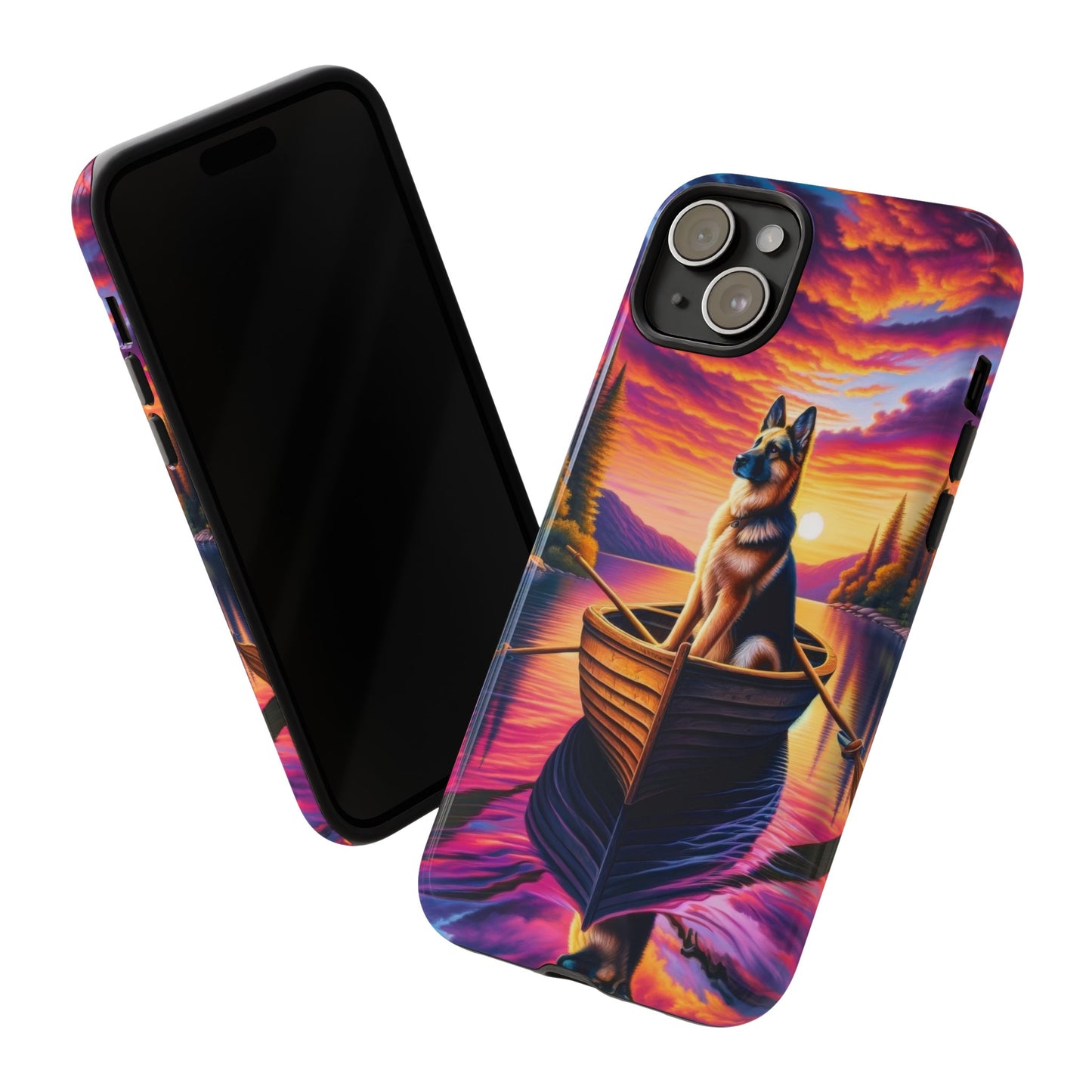 German Shepherd Rowing a boat Phone Case