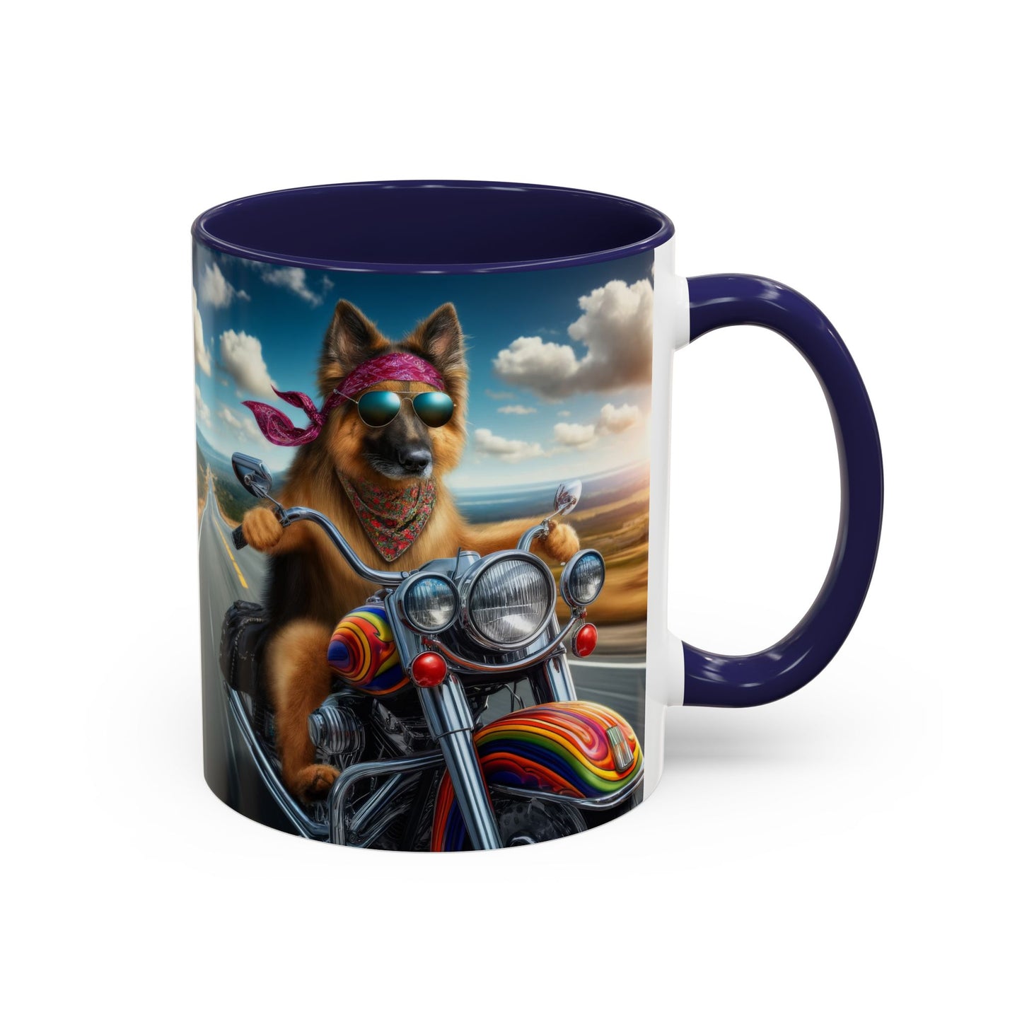 German Shepherd Riding a Motorcycle Coffee Mug