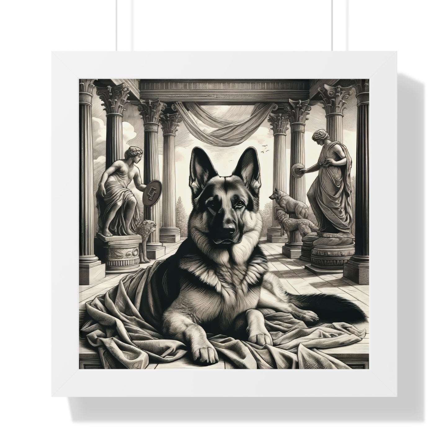 Etching and greco-roman German Shepherd Framed Poster Painting 16x16