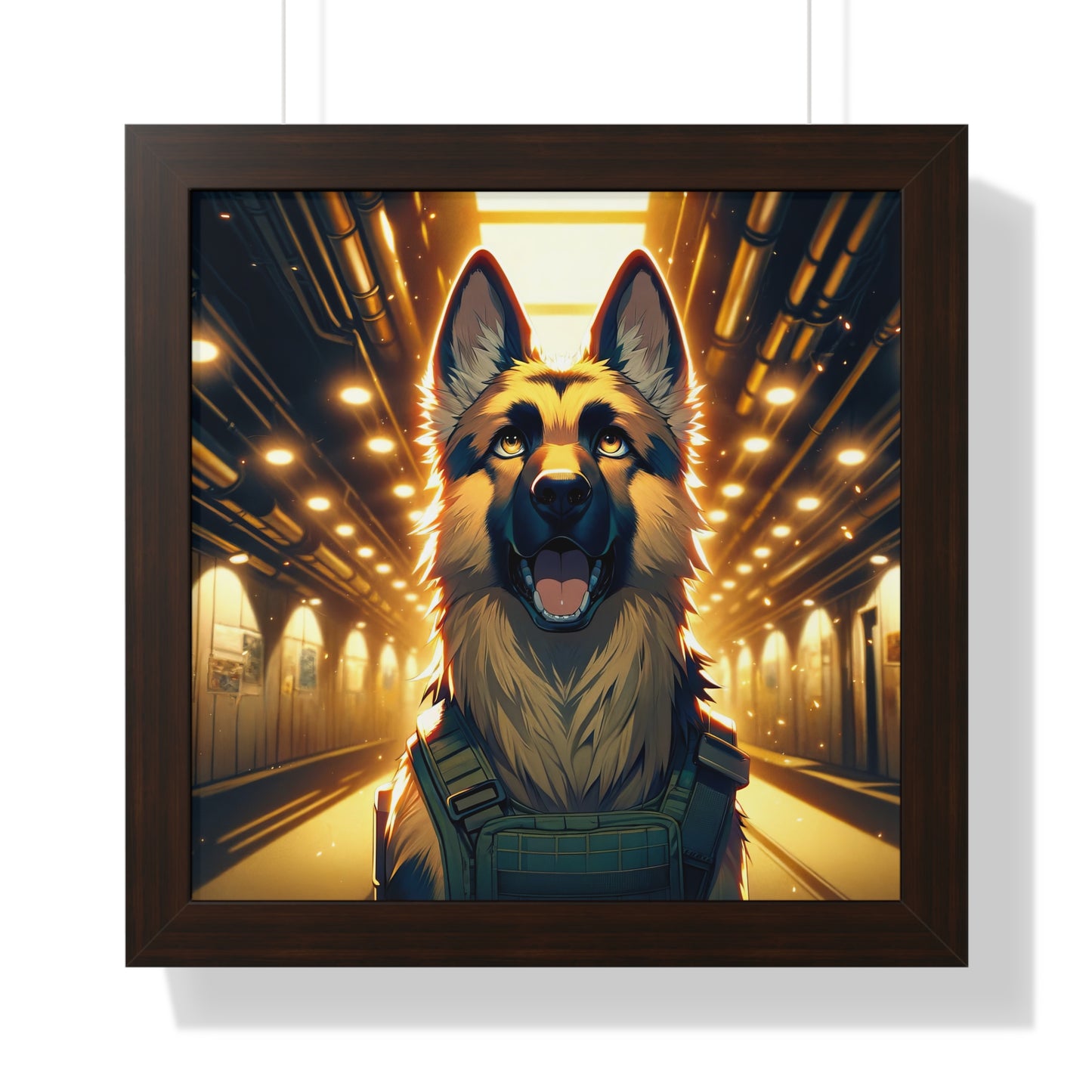 Anime German Shepherd Framed Poster Painting 16x16