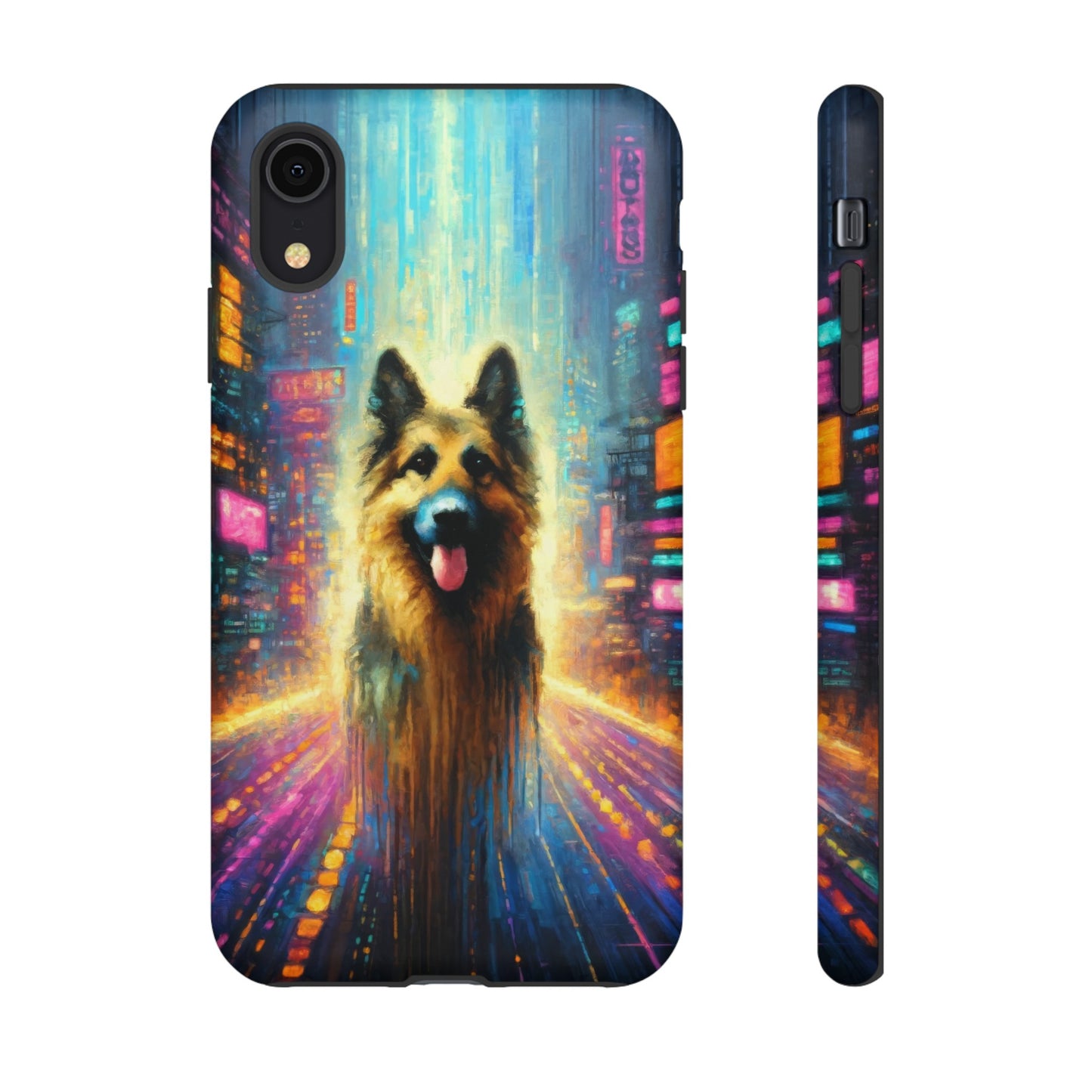 Impressionism meets cyberpunk German Shepherd Phone Case