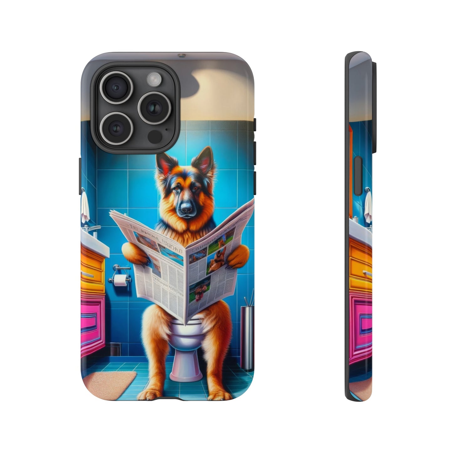 German Shepherd using a toilet Phone Case