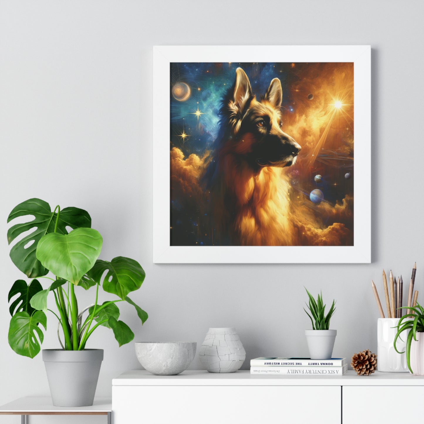 Sci-fi and stars-themed German Shepherd Framed Poster Painting 16x16