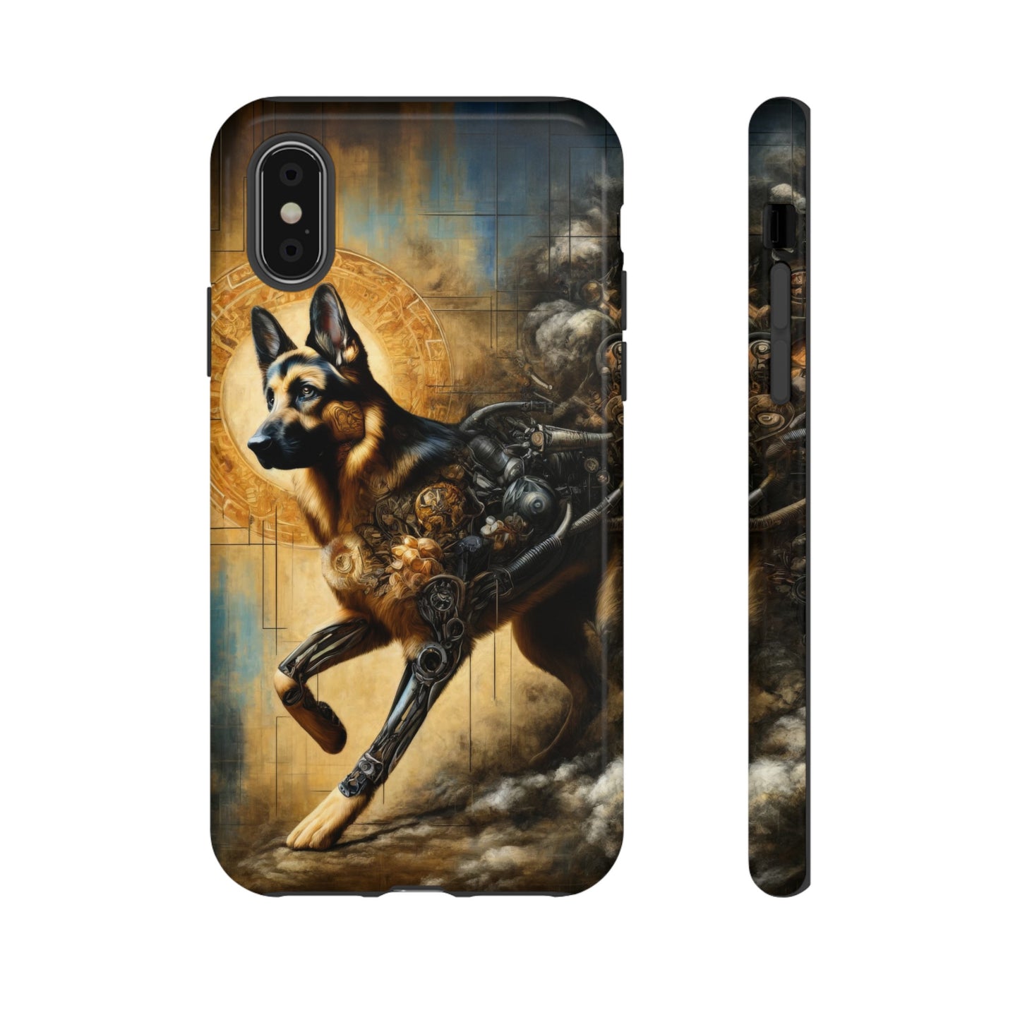 Byzantine, charcoal, and cybernetic German Shepherd Phone Case