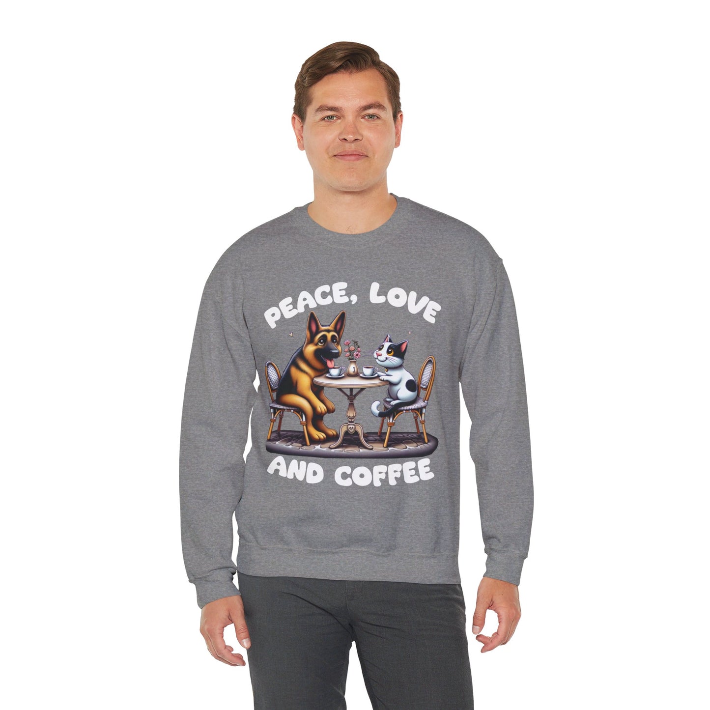 Peace, Love, and Coffee Sweatshirt (10 colors) (German Shepherd)