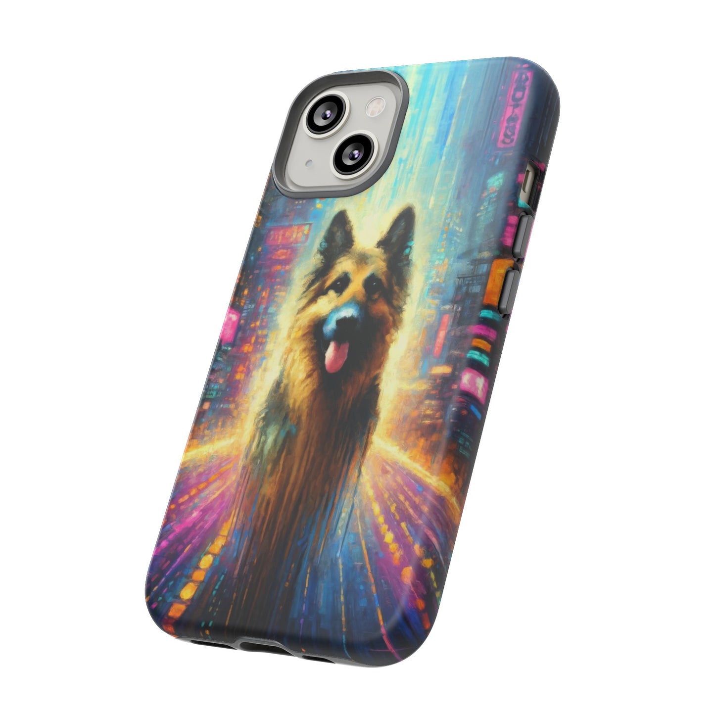 Impressionism meets cyberpunk German Shepherd Phone Case