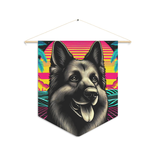 Scratchboard and vaporwave German Shepherd Pennant