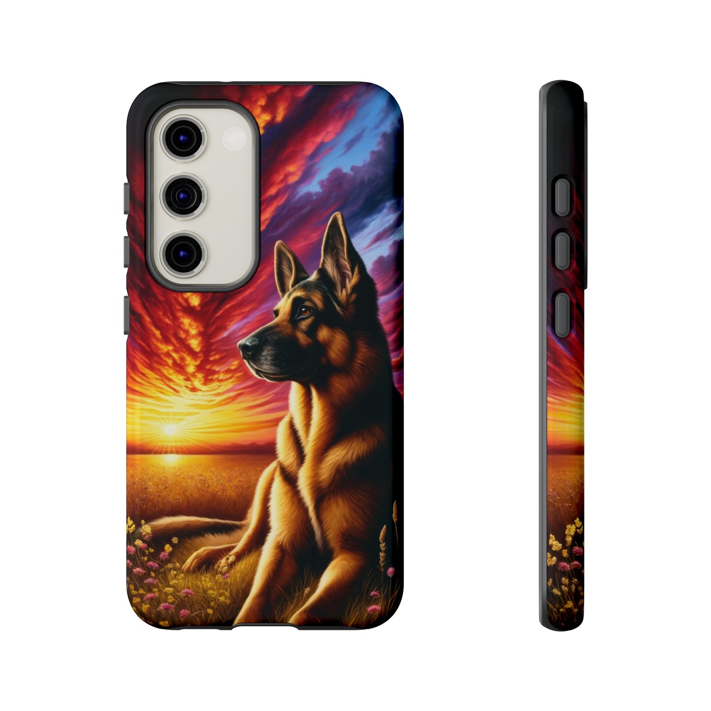 German Shepherd Watching a Sunset Phone Case