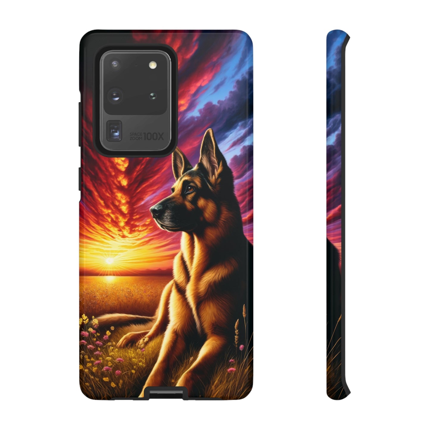 German Shepherd Watching a Sunset Phone Case