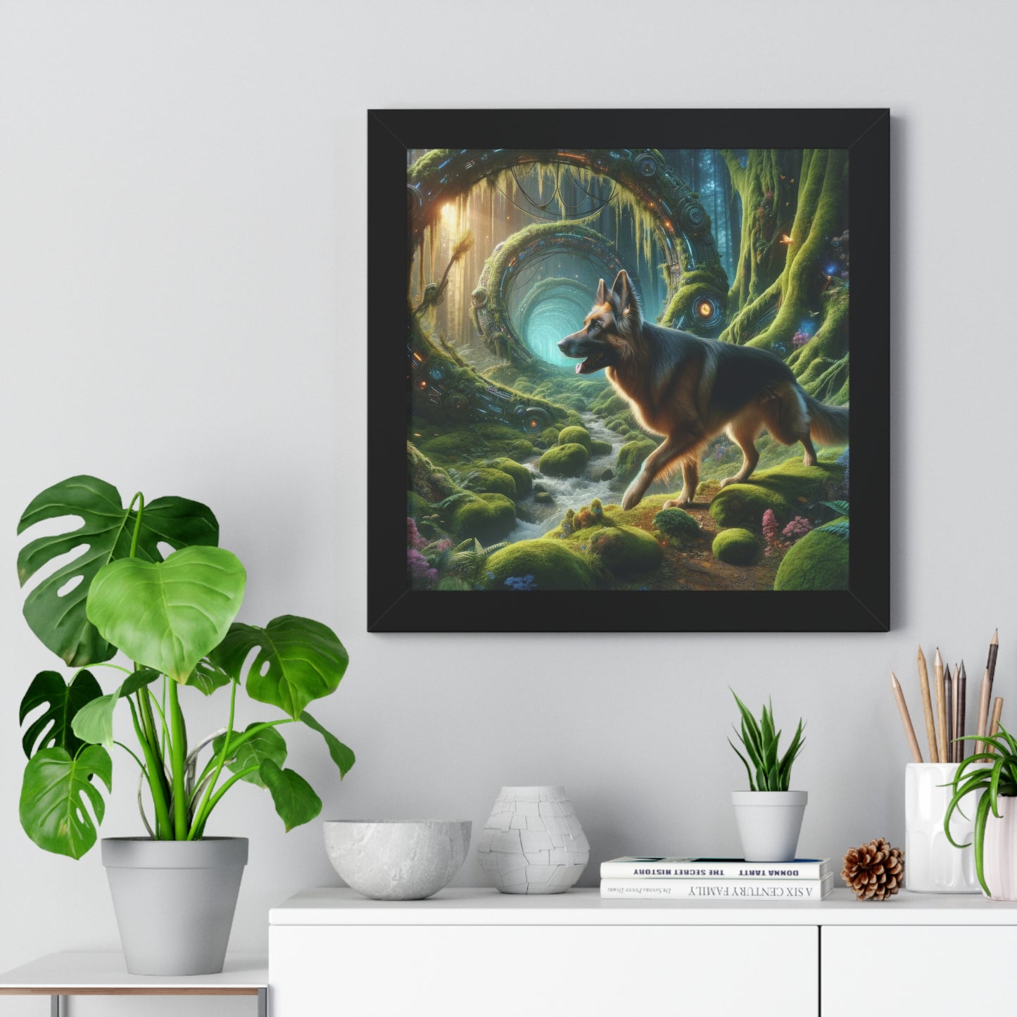 Sci-fi fantasy German Shepherd Framed Poster Painting 16x16