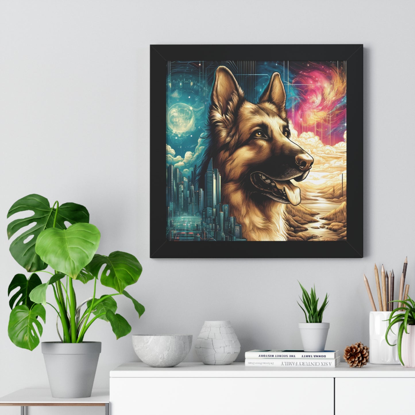 Dreamy fantasy German Shepherd Canvas Painting 16x16