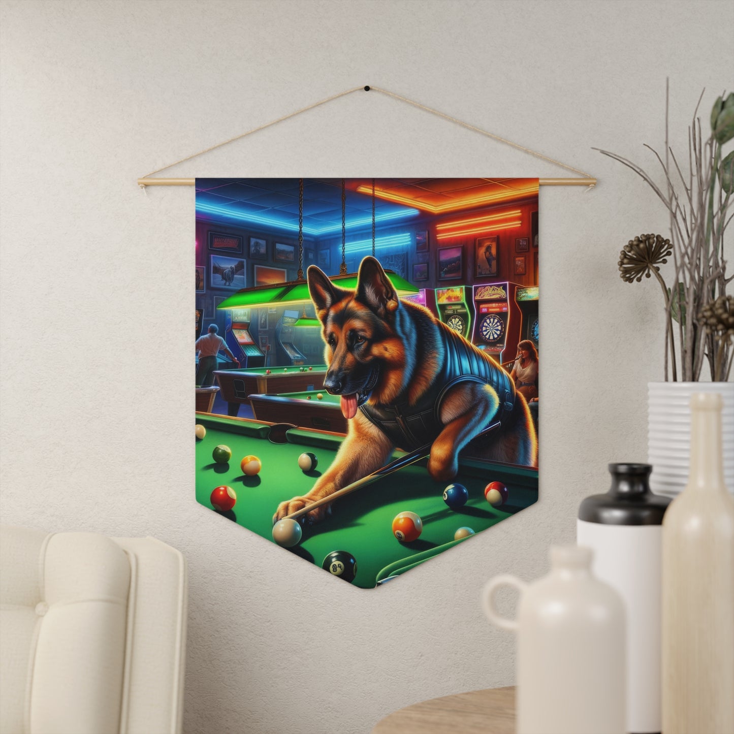 German Shepherd Playing Pool Pennant