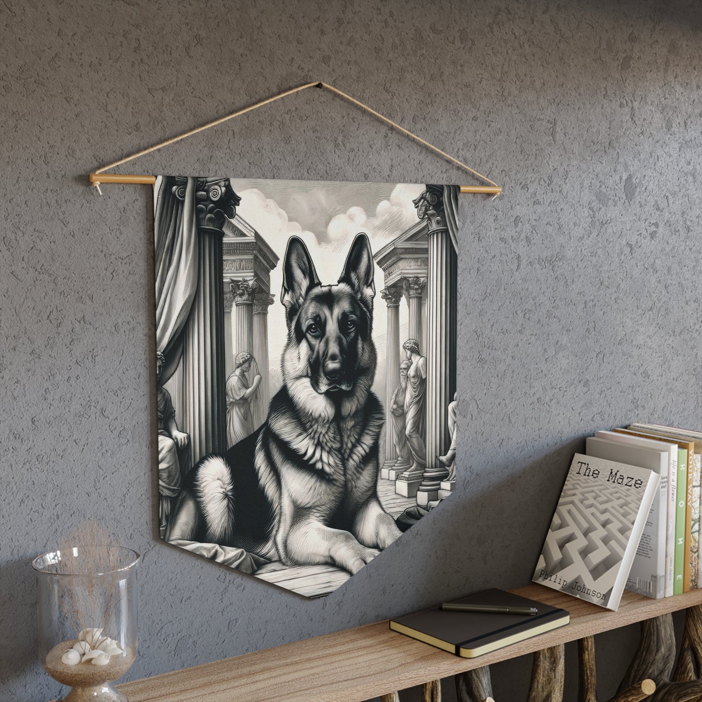 Etching and greco-roman German Shepherd Pennant