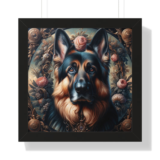 Gothic, high angle German Shepherd Framed Poster Painting 16x16