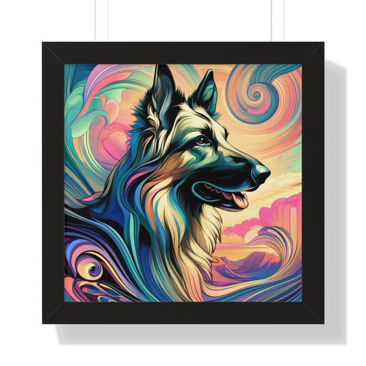 Art nouveau and vaporwave German Shepherd Framed Poster Painting 16x16