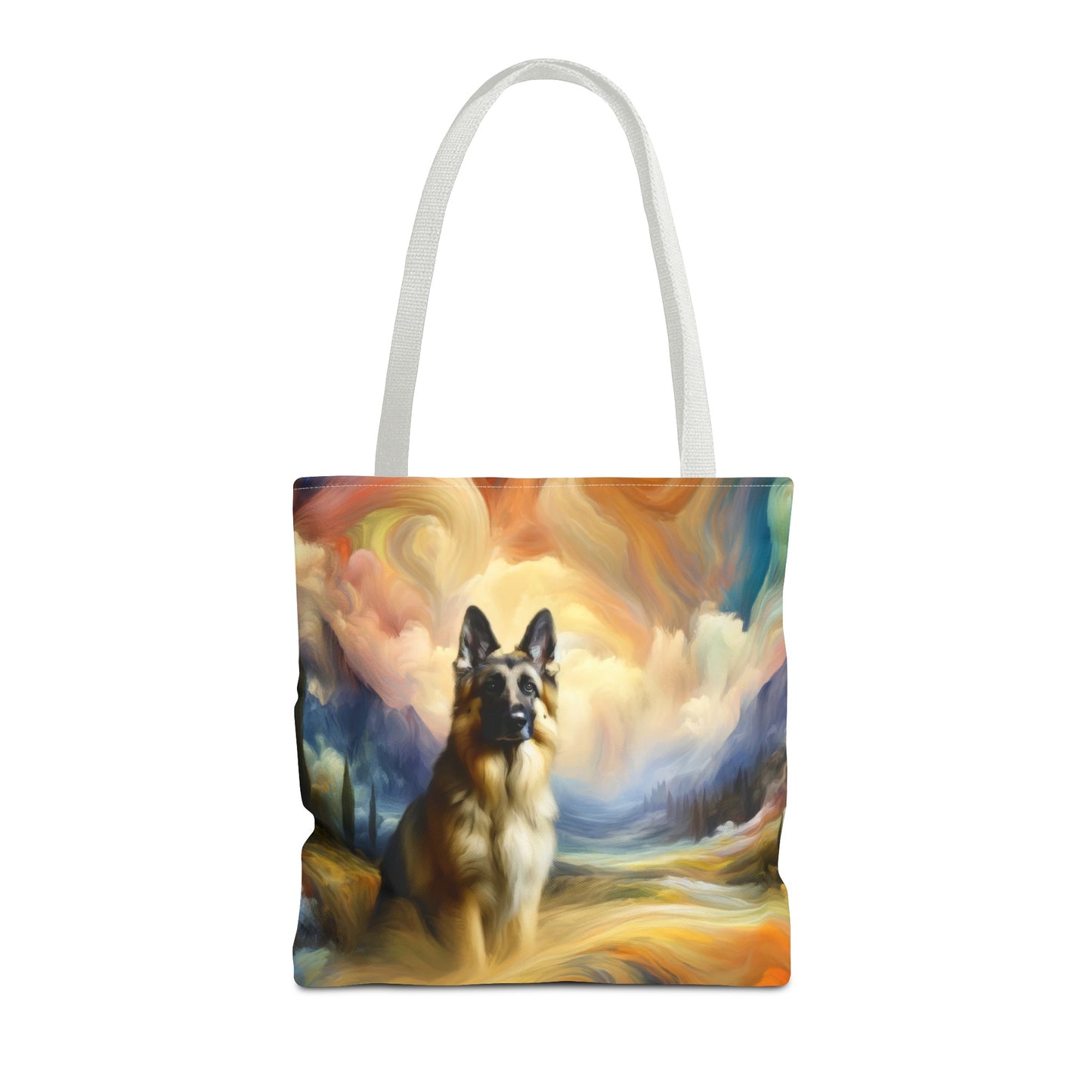 German Shepherd in an impressionist and surreal landscape Tote Bag