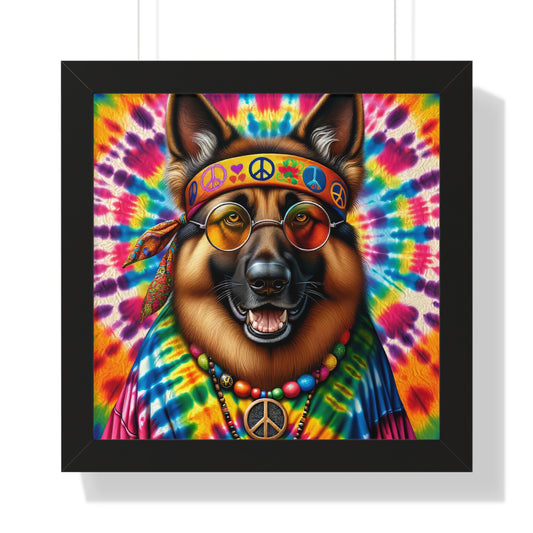 Hippie German Shepherd Framed Poster Painting 16x16