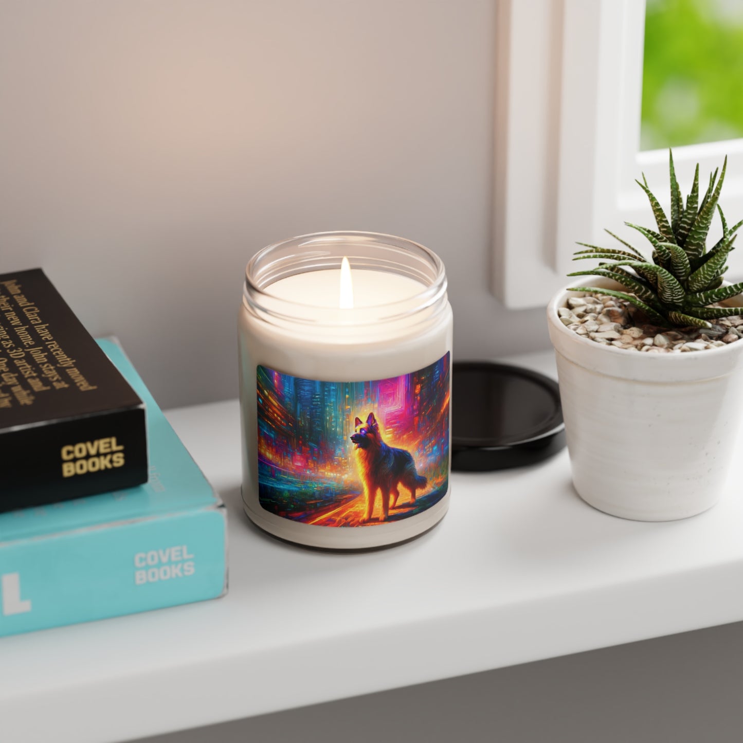 Neon light German Shepherd Scented Soy Candle, 9oz