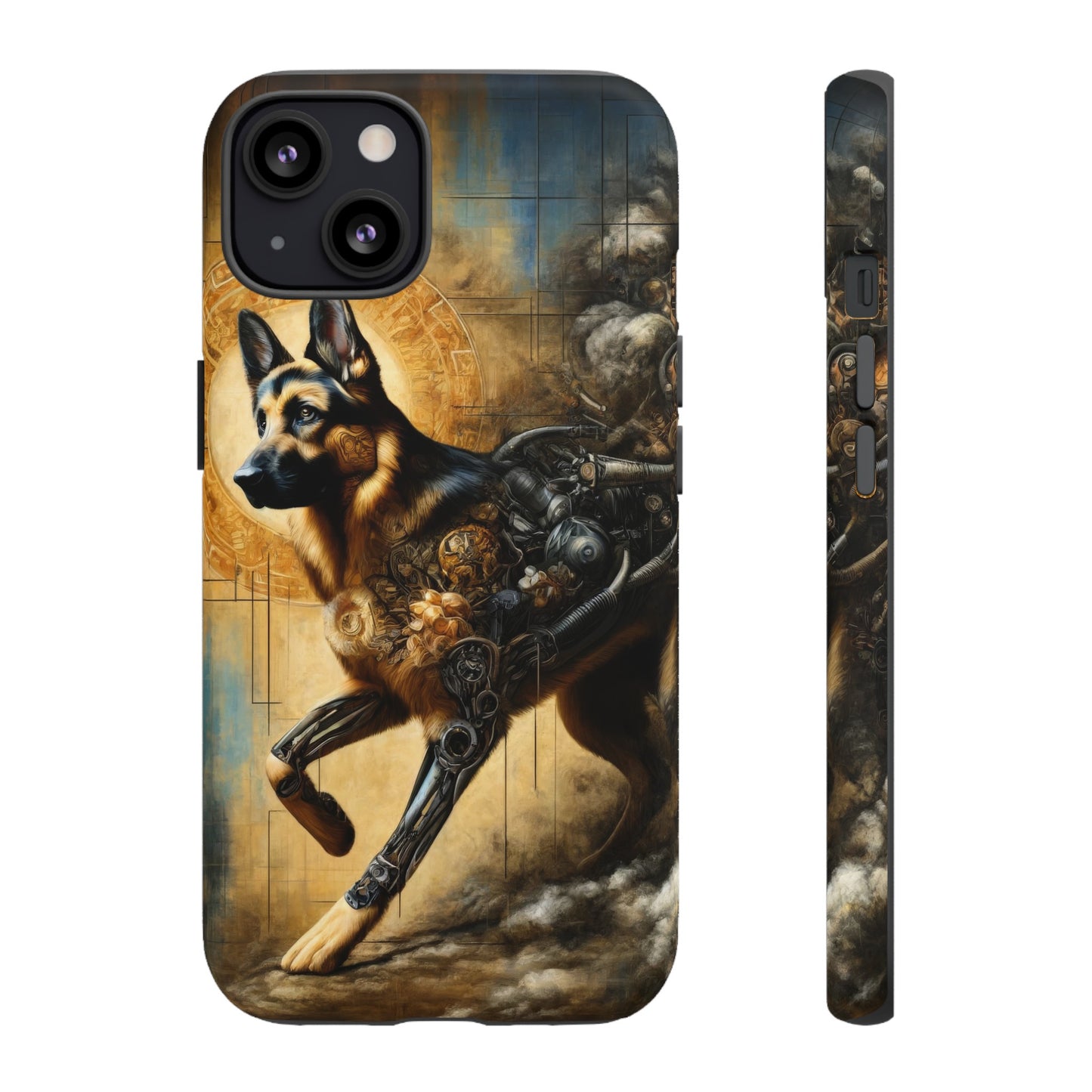 Byzantine, charcoal, and cybernetic German Shepherd Phone Case