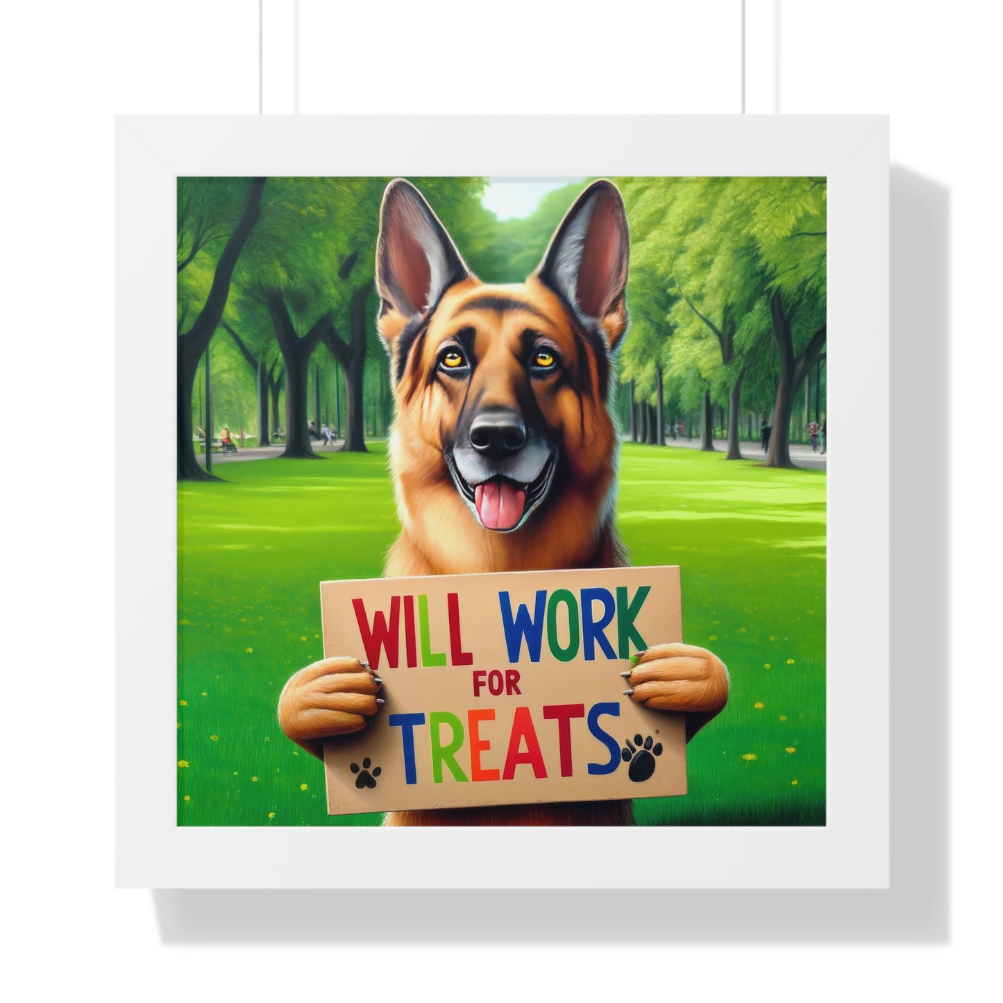 German Shepherd Begging Framed Poster Painting 16x16