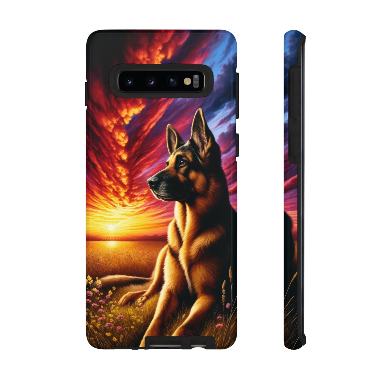 German Shepherd Watching a Sunset Phone Case