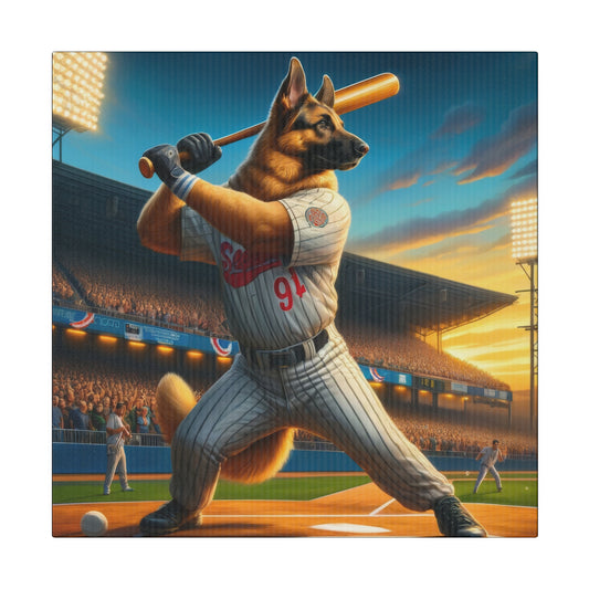 German Shepherd Playing Baseball Canvas Painting 16x16
