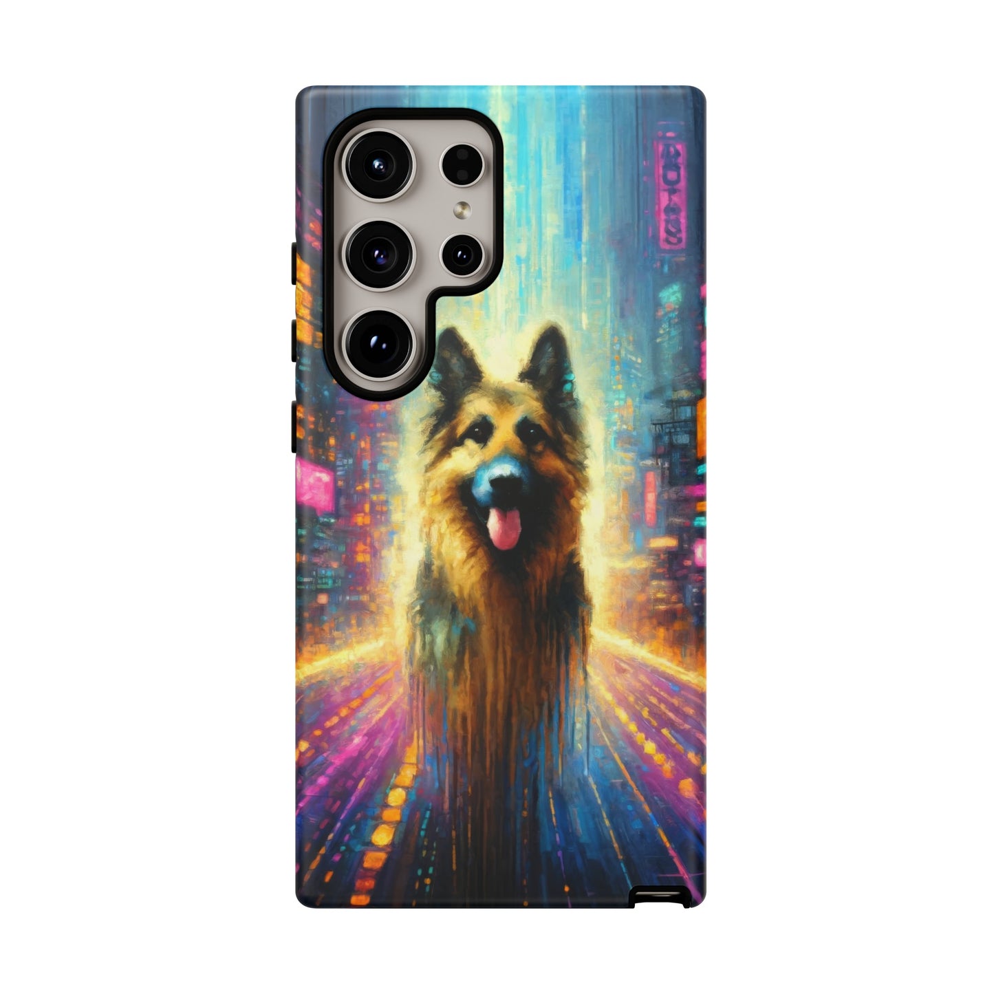 Impressionism meets cyberpunk German Shepherd Phone Case