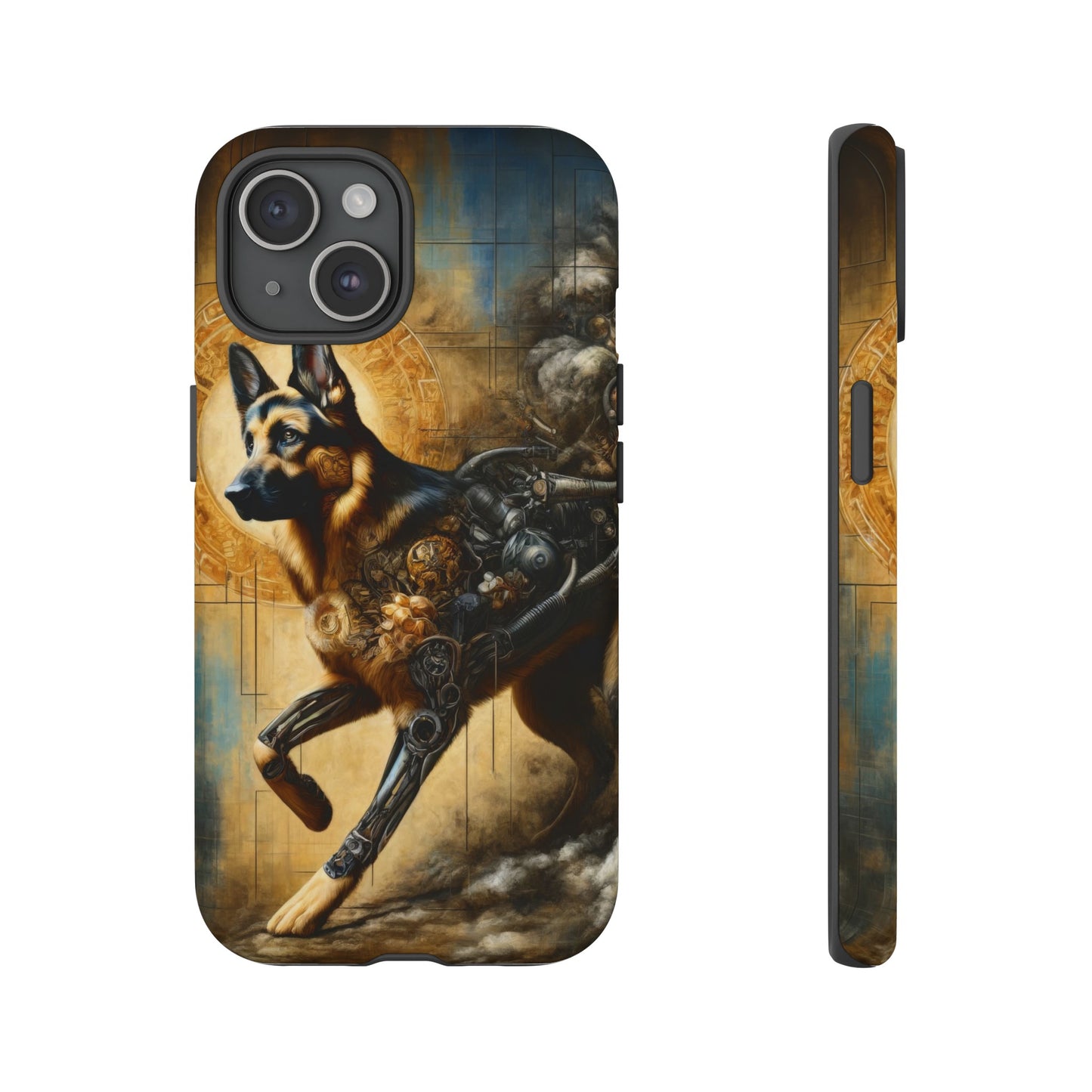 Byzantine, charcoal, and cybernetic German Shepherd Phone Case