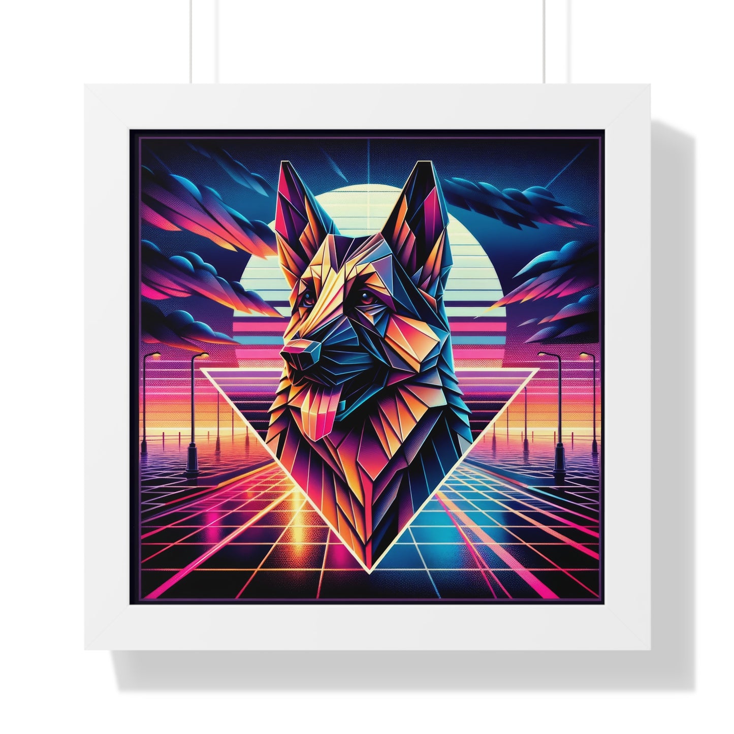 Origami and polyart German Shepherd Framed Poster Painting 16x16