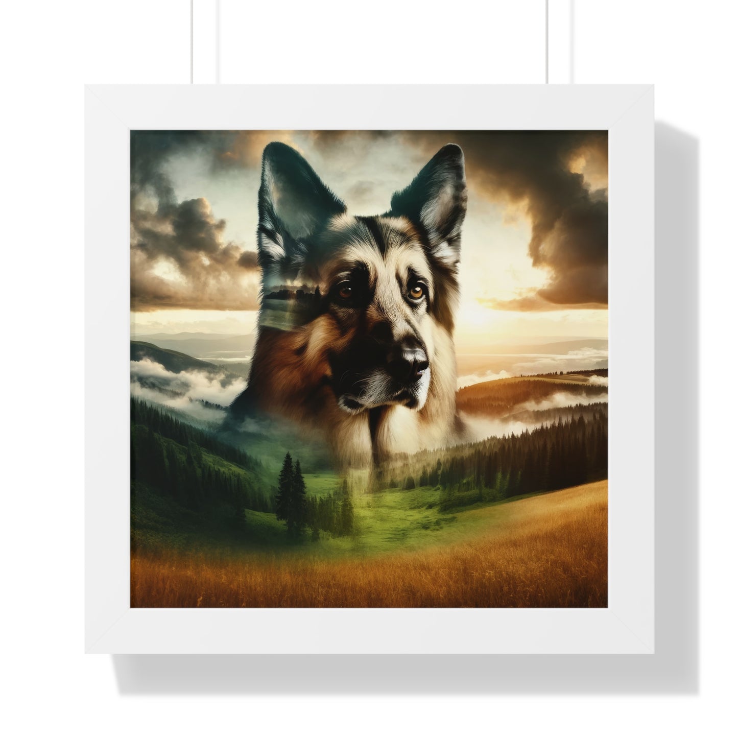 Romanticism and double exposure German Shepherd Framed Poster Painting 16x16