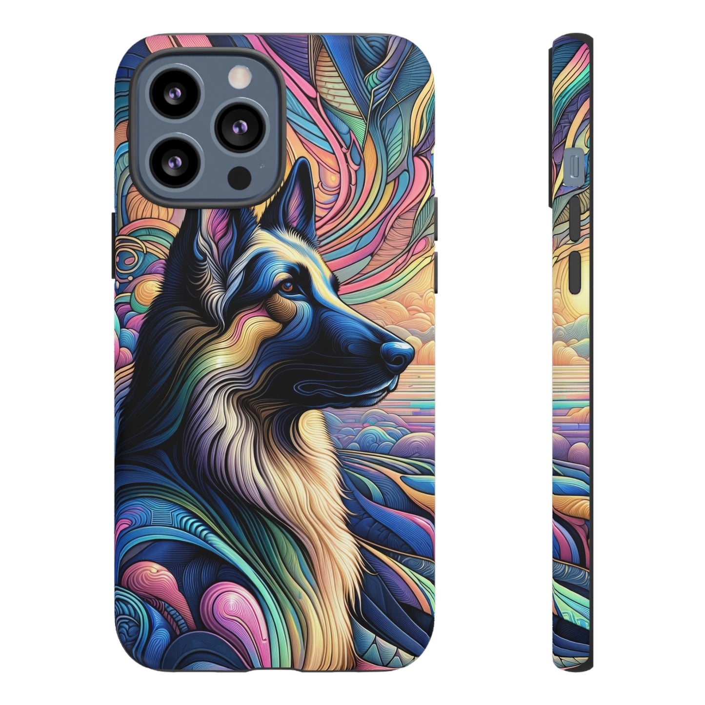 Art nouveau and vaporwave German Shepherd Phone Case