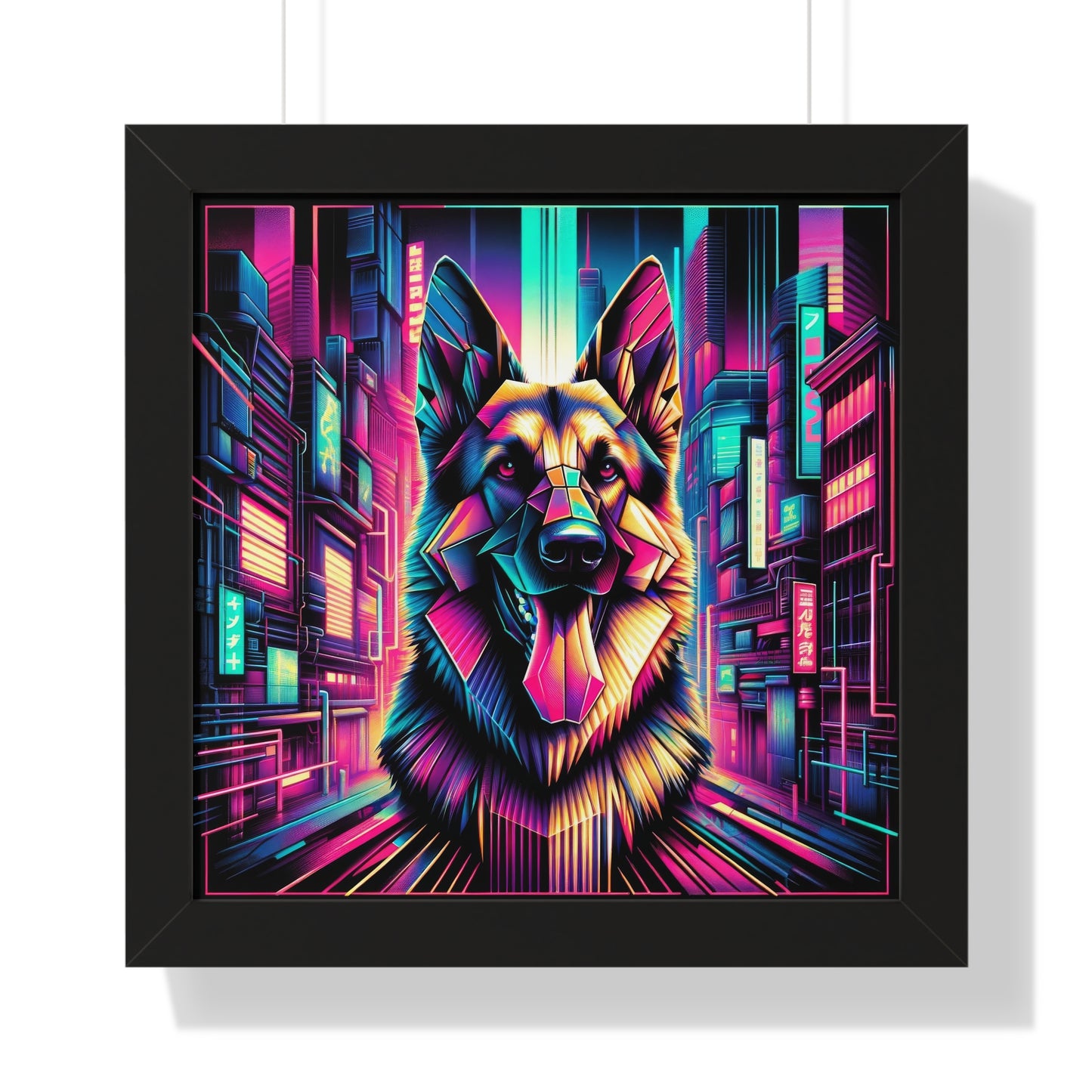 Glitch art German Shepherd Framed Poster Painting 16x16