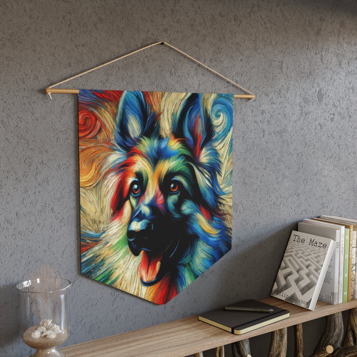 Fauvism scratchboard technique German Shepherd Pennant