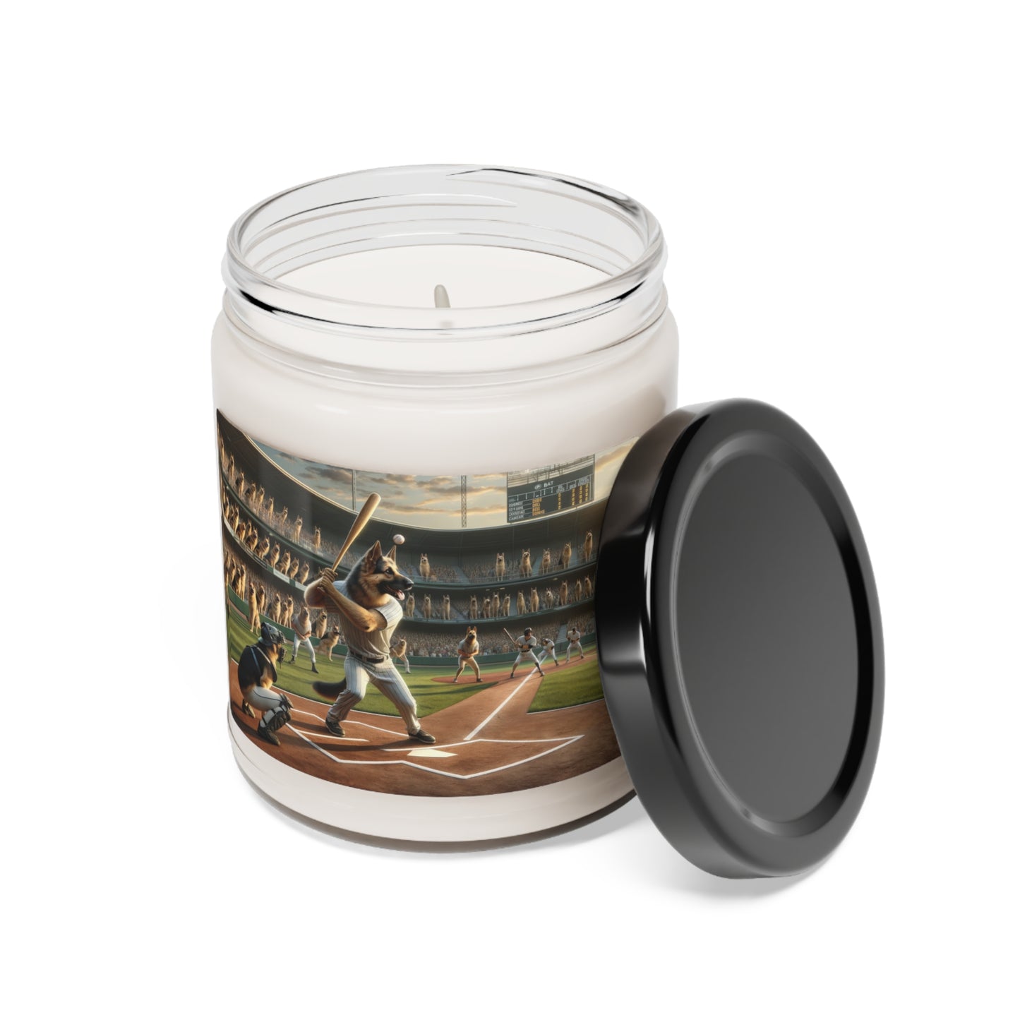 German Shepherd Playing Baseball Scented Soy Candle, 9oz