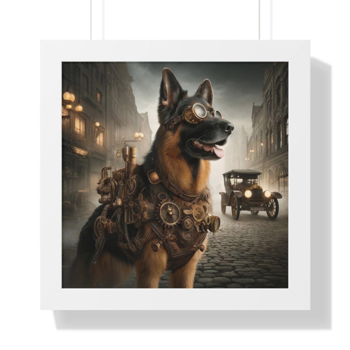 Realism and steampunk German Shepherd Framed Poster Painting 16x16