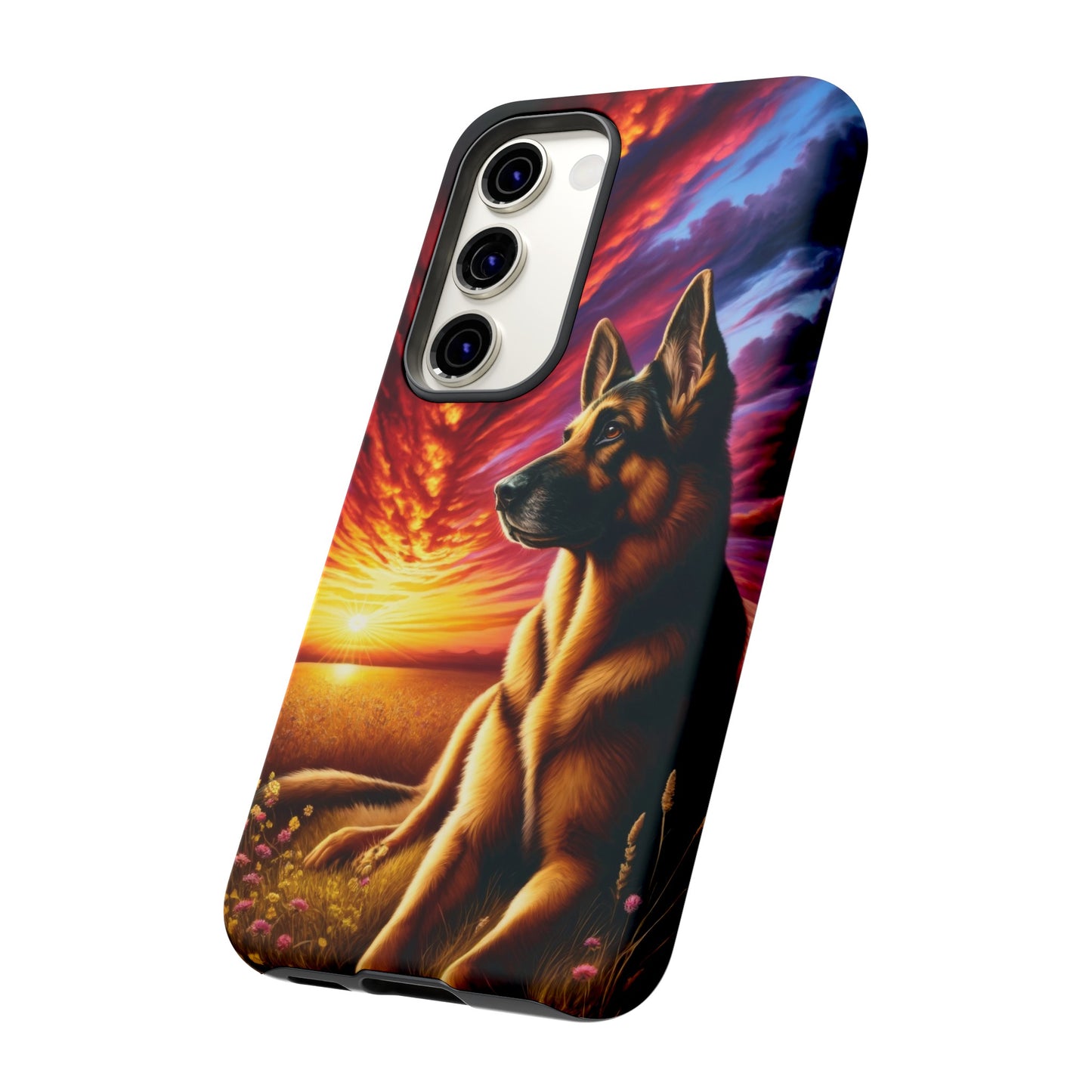 German Shepherd Watching a Sunset Phone Case